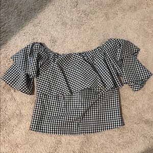 Wayf Black and White Checkered Off-Shoulder Blouse